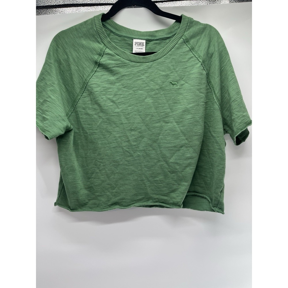 Victoria's Secret PINK Summer Lounge Cotton Short Sleeve Cropped Tee Large Green